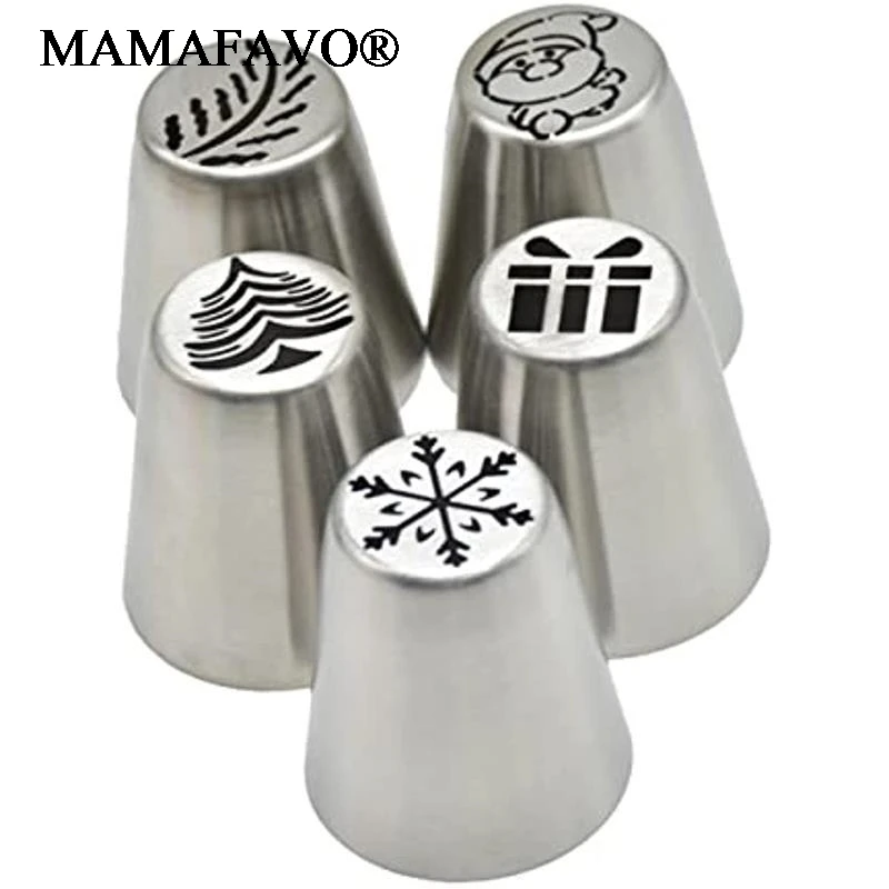 5PCS Cream Nozzle Cake Decorating Tools Pastry Bakery Accessories Cupcake Icing Piping Nozzle Tips Bakeware Christmas M720
