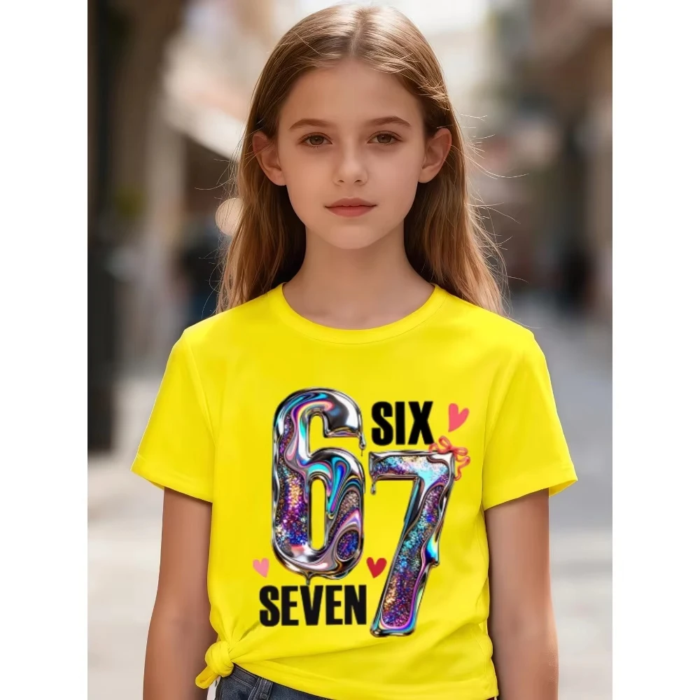 Kids 67 Themed Colorful Print T-Shirt, Soft Cotton Fabric, Breathable and Comfortable, Ideal for Toddlers and Childrendf0282