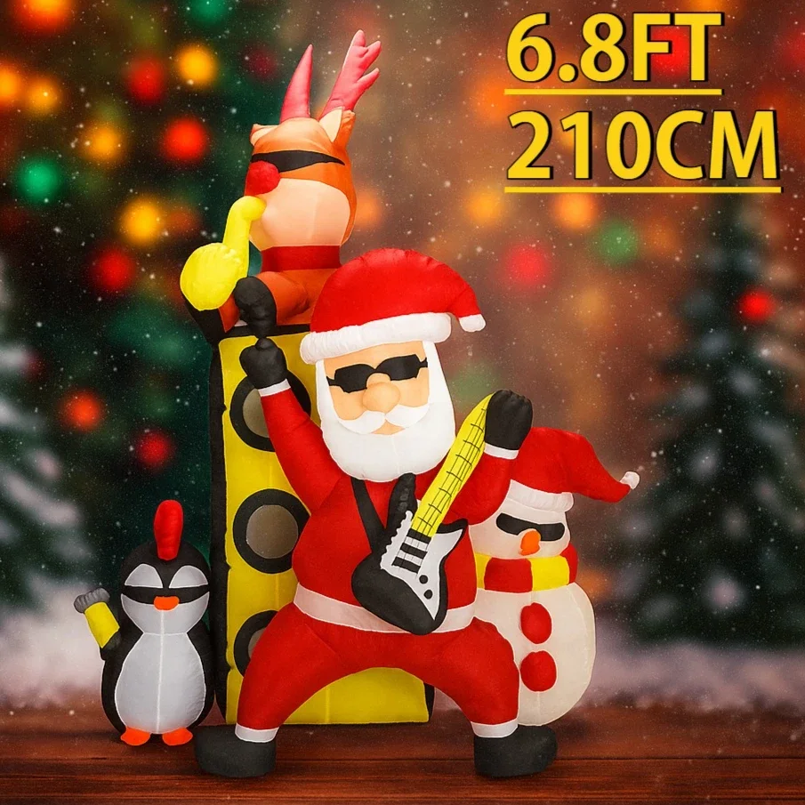 6.8FT عيد الميلاد لعبة قابلة للنفخ ديكورات للباحة سانتا الفرقة الرنة ثلج البطريق مع LED مضاءة عيد الميلاد ديكور عطلة هدايا احتفالية #1