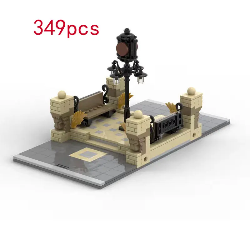 

Small particle assembly building blocks MOC 349pcs city building streetscape park decoration clock square DIY model toy