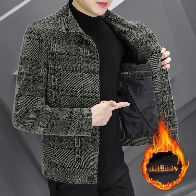 

Мужская утепленная шерстяная куртка, осенне-зимнее новое пальто из золотистого норкового бархата, модная верхняя одежда для мужчин, стильная молодежная модель