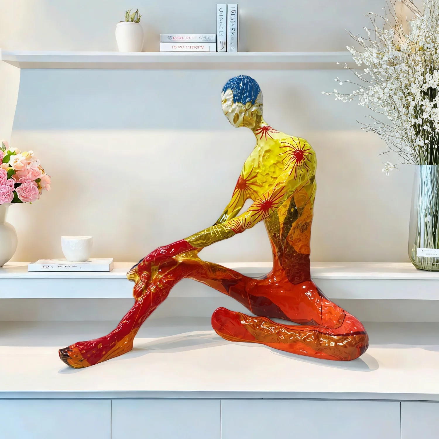 *uu. Abstract Sitting Figure Statue Nordic Minimalist Resin Art Sculpture Home Office Living Room Shelf Decor