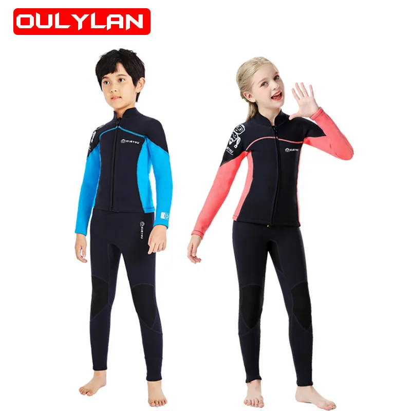 Oulylan Kids Neoprene Swimsuit Girls Surfing Diving Suit Children Underwater Wetsuit Boys Swimwear Bathing Suit Two Pieces