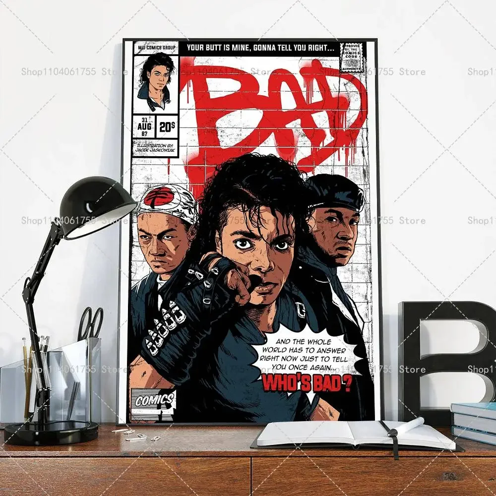 Poster mit beliebtem Sänger M-Michael Dancer J-Jackson Classics, selbstklebender, wasserfester Kunstpapier-Aufkleber für die Wanddekoration im Zimmer – Detail 15