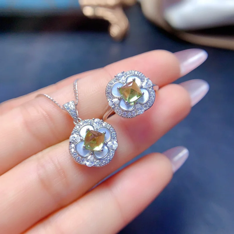 

Natural Sugar Tower Peridot Set Ring Pendant Empty Setting 925 Silver Fine Inlay 5X5Mm