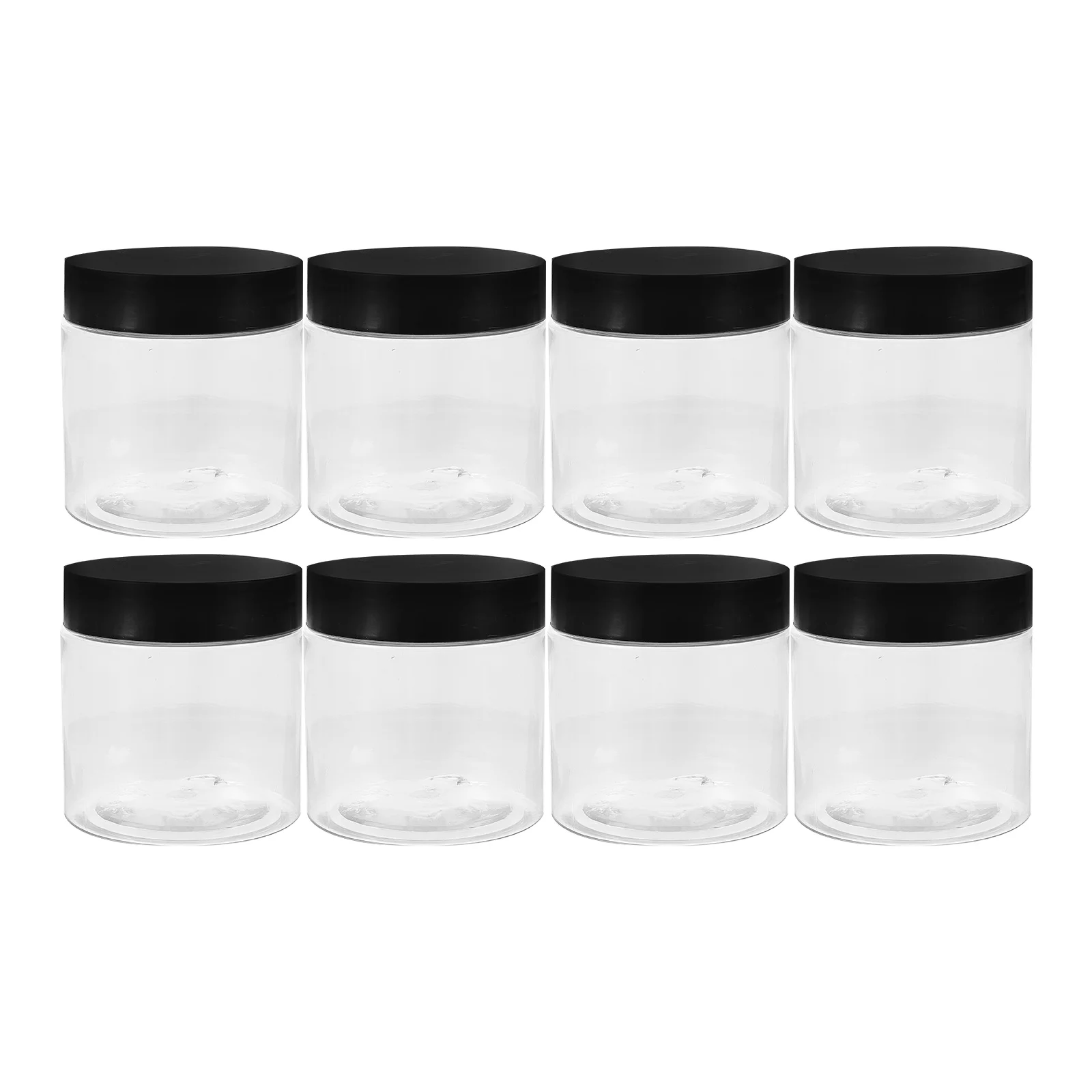 

8pcs Plastic Jars Black Lids 100ml Airtight Containers Transparent Storage Canisters for Rice Tea Nuts
