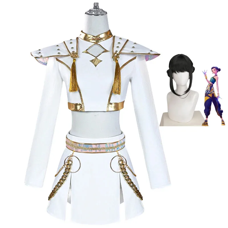 

CyKpop Охотники на демонов Мира Руми Зои Сверхмощный костюм для косплея Парик \ Готический футуристический сценический белый наряд для выступлений на заказ