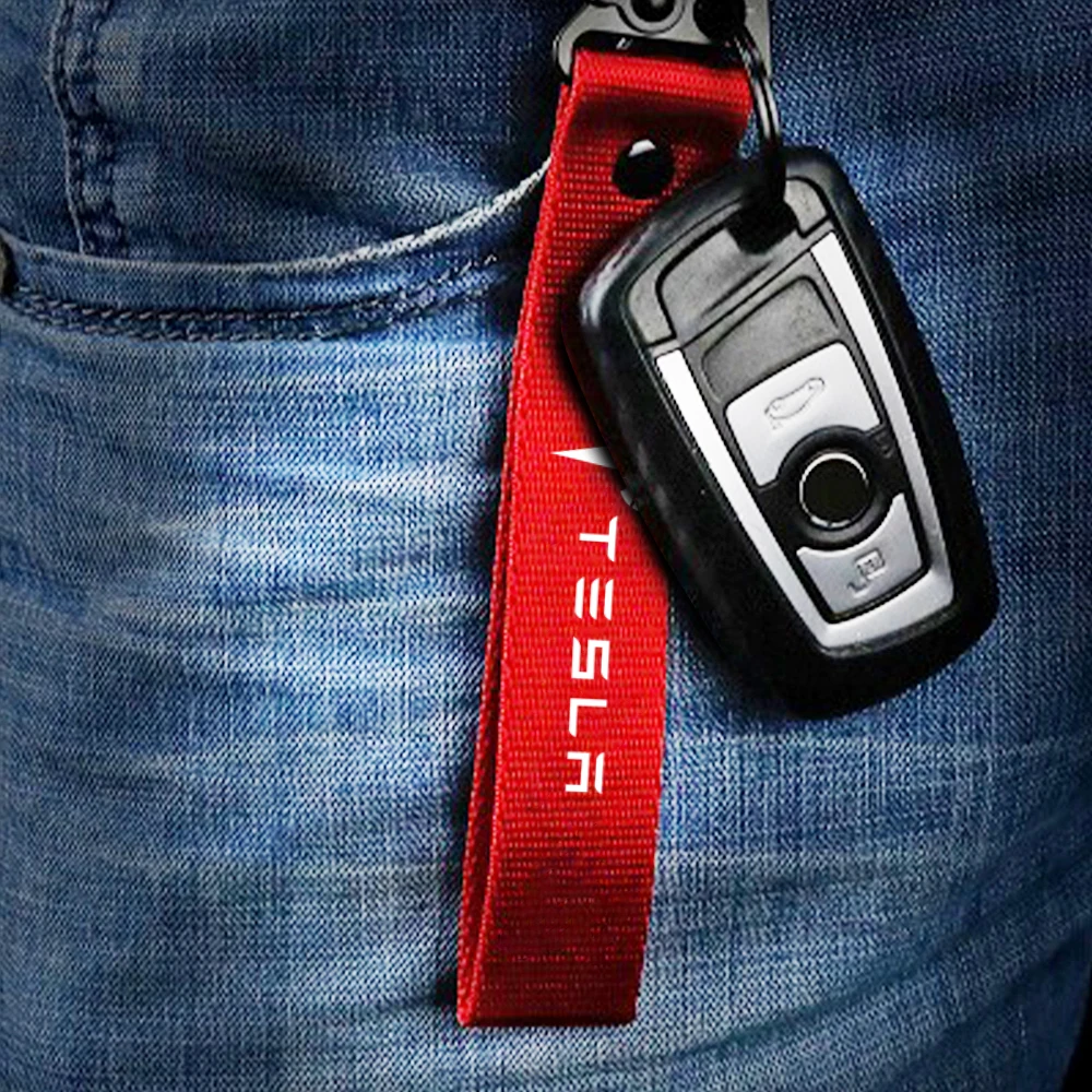 1Pcs Car Key Rings Ribbon Lanyard Auto Emblem Key Chain Key Holder For Tesla Model 3 Y S X 2021 Roadster Cybertruck Juguete WYE