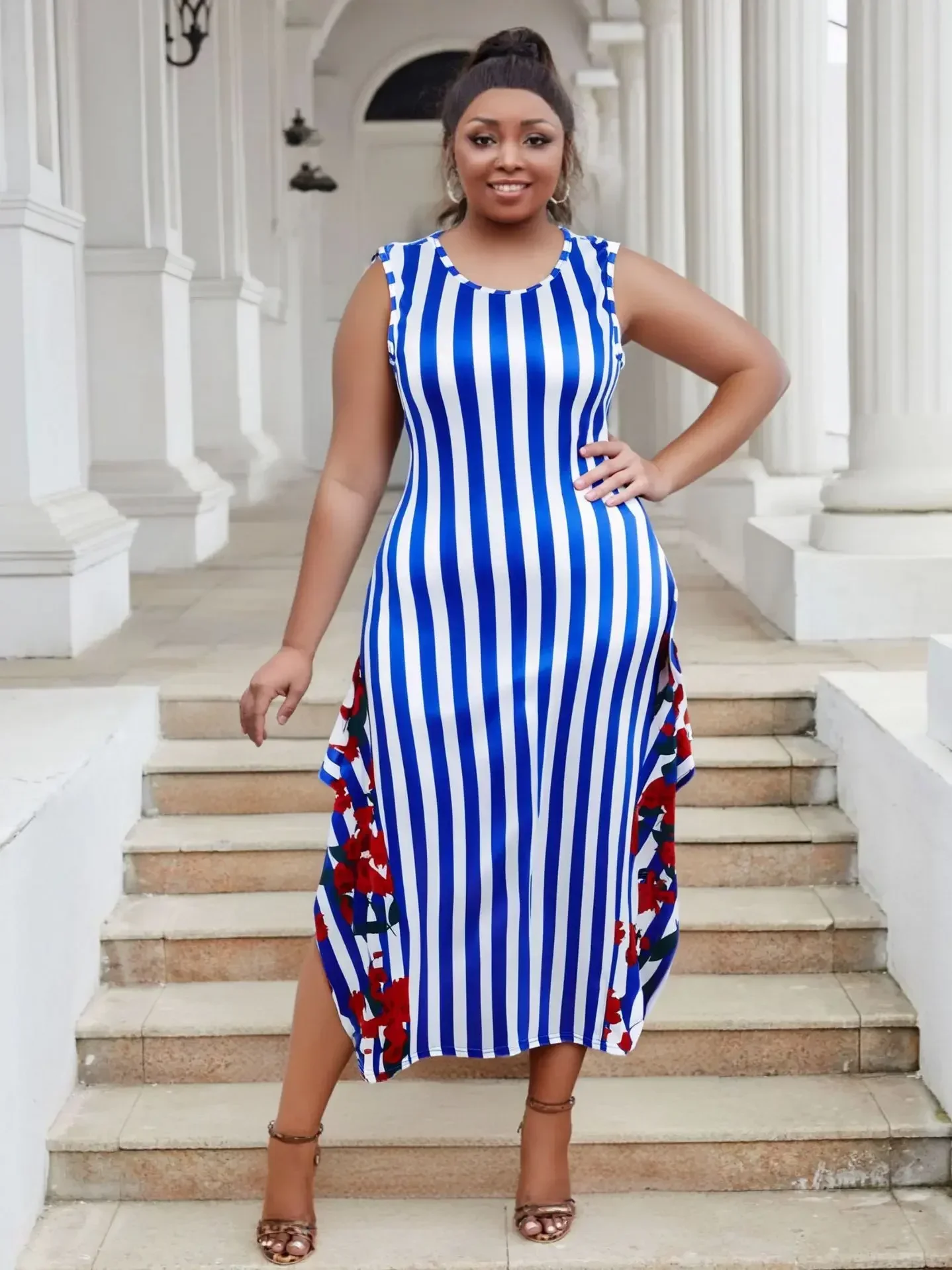 Sukienki afrykańskie plus size na zamówienie dla kobiet, letnia moda, afrykańska sukienka bez rękawów z nadrukiem, długa sukienka Dashiki, odzież afrykańska.