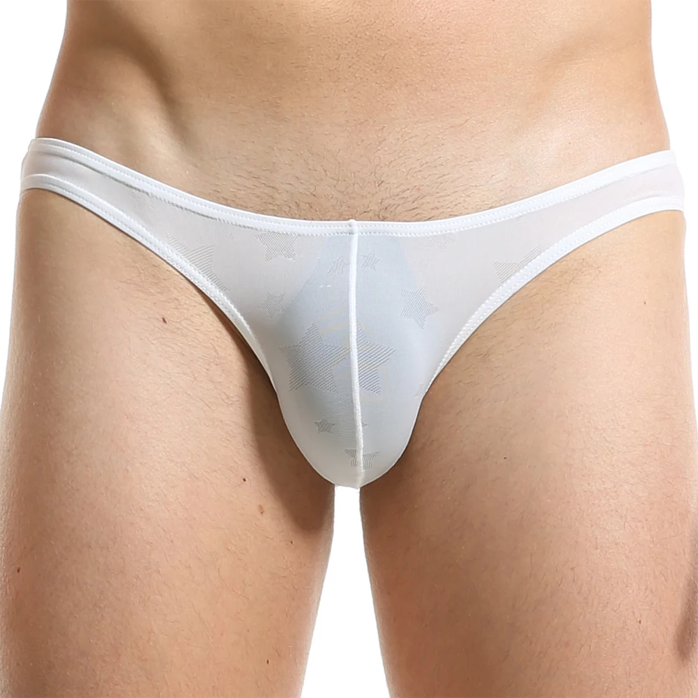 

Fashion Underwear Mens Lingerie Low Waist Nylon Regular See-through Sexy Solid Color Thong Underpants Briefs Mens