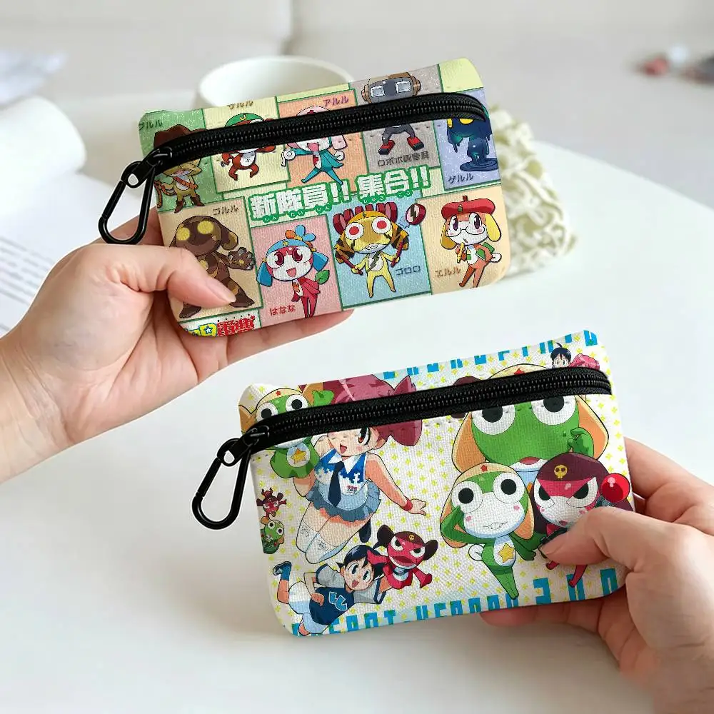 Keroro Frog Cool Gunsou Sergeant Compact Oxford Cloth Coin Purse Detachable Carabiner Hook Portable Key Card Organizer Pouch