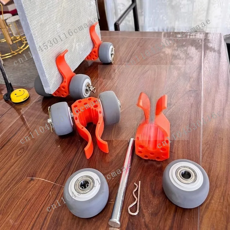 Adjustable plastic panel multi-function mobile wheel device, removable for stone and glass processing exhibitions