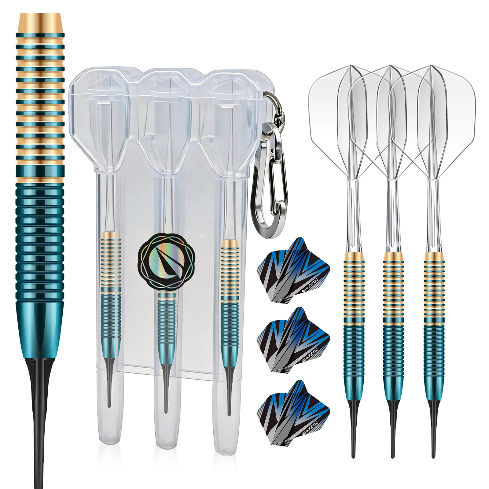 Huanqu 20g Brass Dart Set, Integrated Dart Set, Brass Anti-Slip Barrel, Extra Replacement Shafts and Flights, Flight Protectors and Portable Storage Case, Professional Indoor Dart Throwing Kit, Suitable for Beginners and Advanced Players, Professional Darts for Dart Enthusiasts