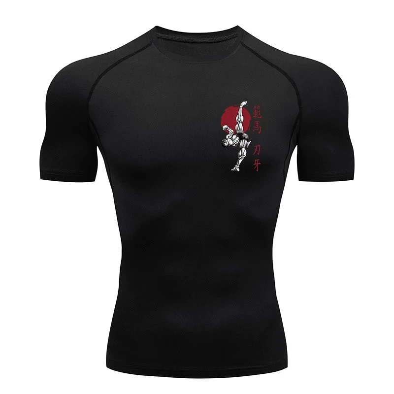 Baki Print Compression Shirts for Men Athletic Quick Dry Tshirts Tees Tops Gym Workout Fitness Undershirts Baselayers Rash Guard