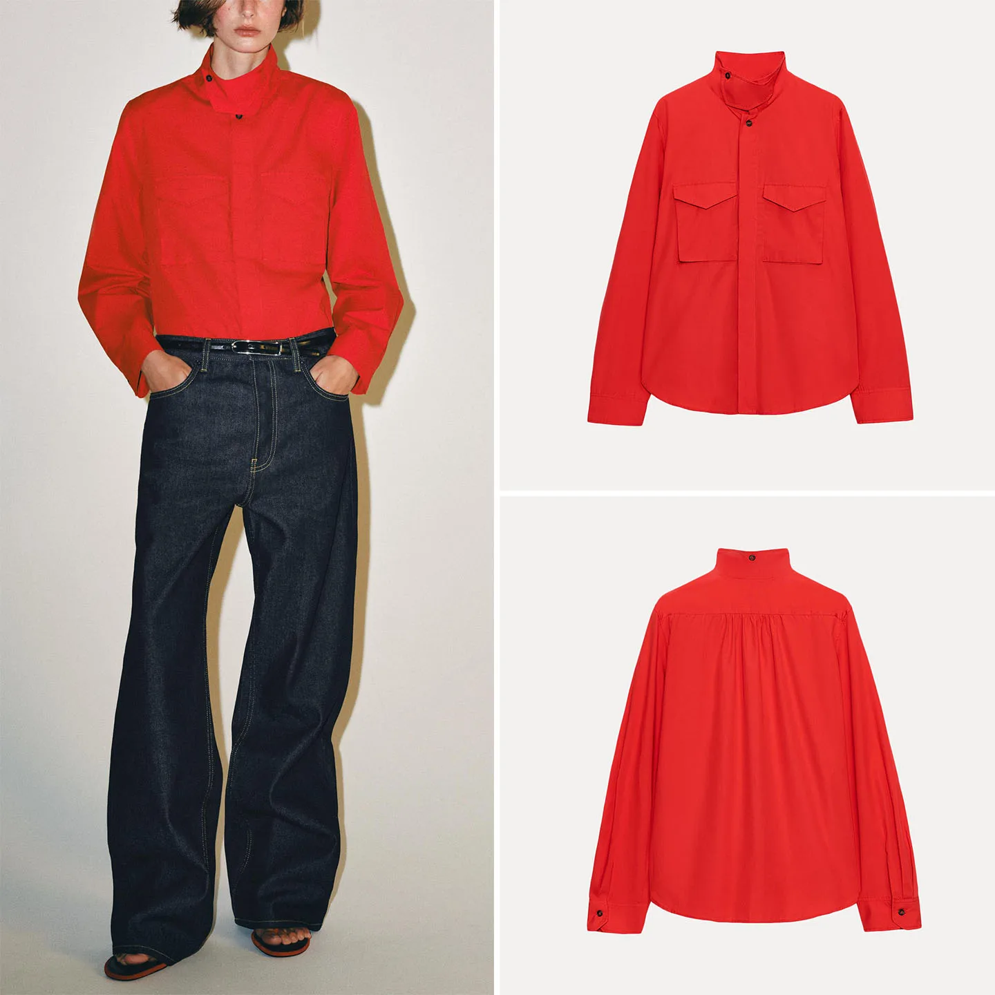 ZADATA Women's Long Sleeve High Collar Button Pocket Shirt Autumn Commute Style Standard Fit Chinese Production 2026 New Arrival