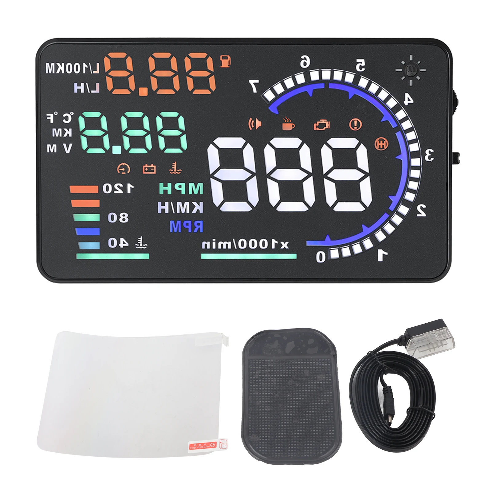5.5\'\' OBD II Car HUD Display Auto Windshied Reflective Screen Speed Display Car Warning System Speed Warning Speedometer HUD