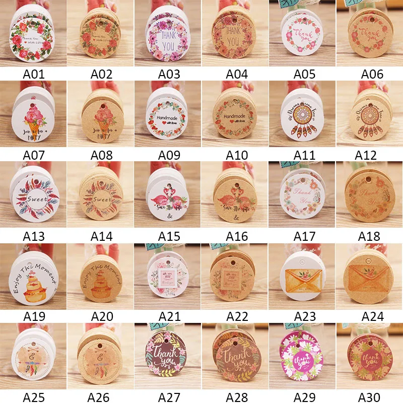 100 sztuk/partia kształt koła papier pakowy etykieta na prezent etykieta ręcznie robiona biżuteria Charms Tag DIY na cukierki/prezent/ciasteczki