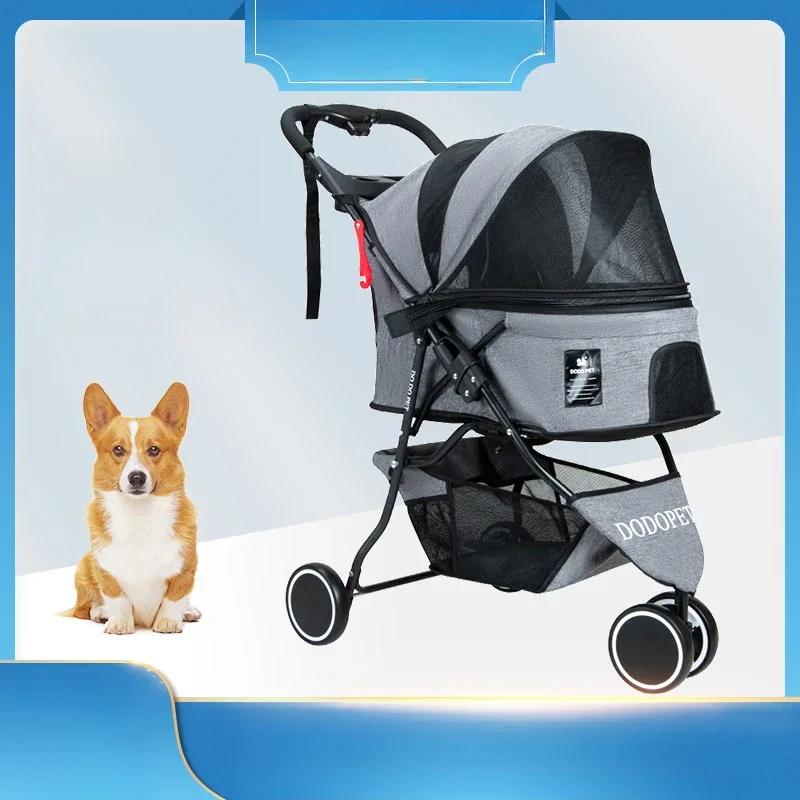 Pet Three-wheeled Folding Cart Teddy Dog Multi-pet Cart Lightweight