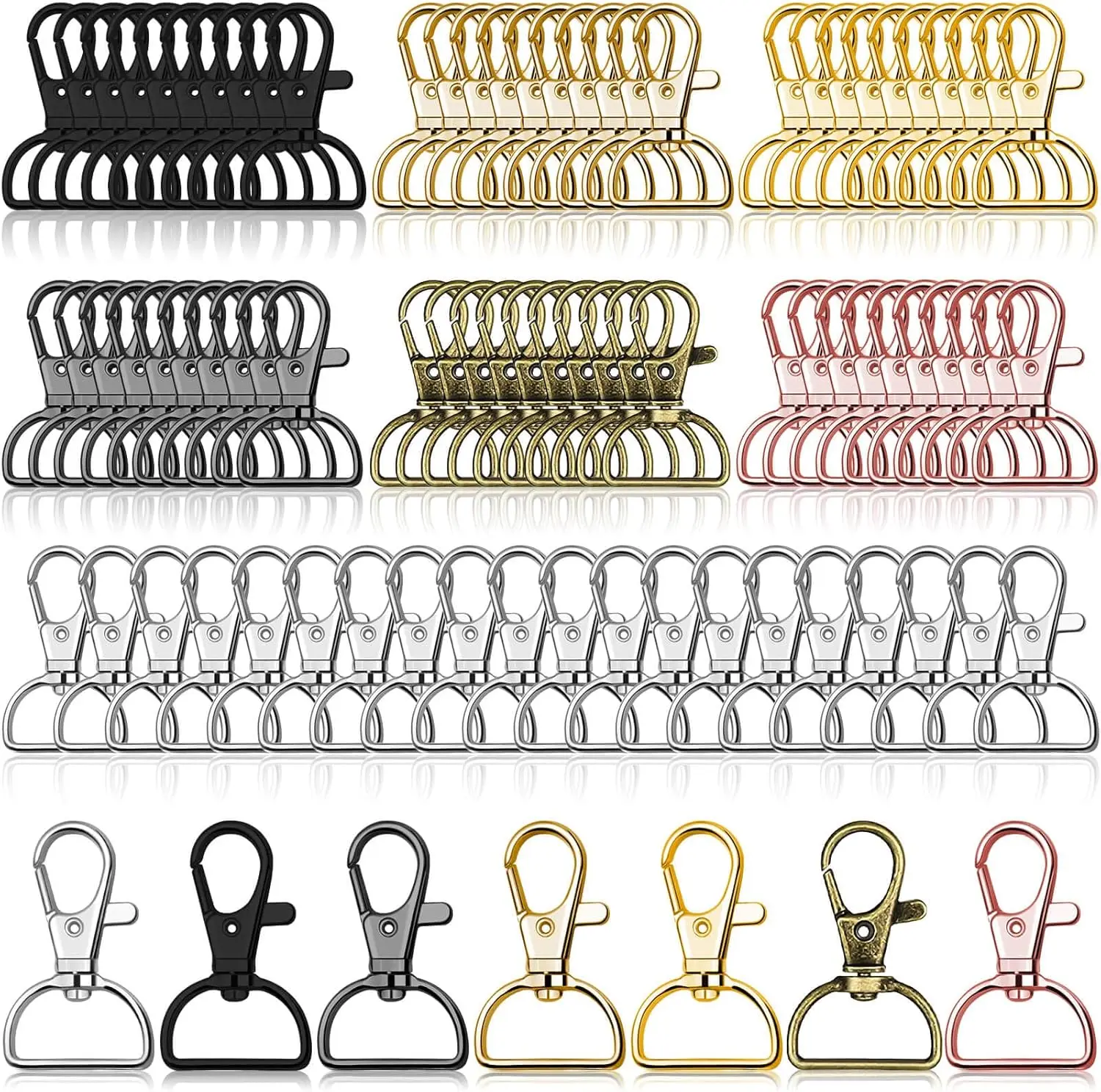

80Pcs Swivel Clasp Hooks, D Ring Clip Lanyard Hardware for Keychain Making, DIY Craft (3/4")