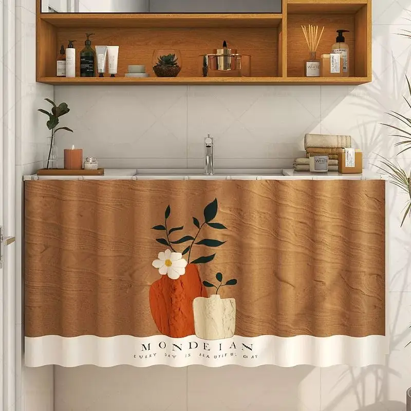 VIKAMA Plant Vases Moment Bathroom Cabinet Curtain for Sink Vanity Dust Cover Skirt Modern Aesthetic Hanging Home Decor