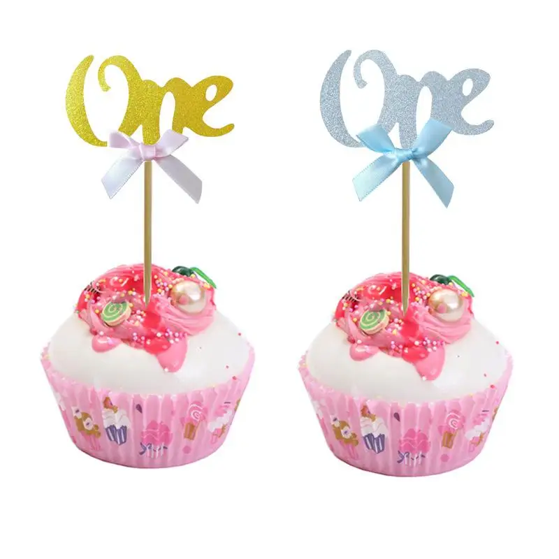 10Pcs Glitter Paper 1 Cupcake Toppers 1st Birthday Party Decorations First Baby Boy Girl My One Year Supplies