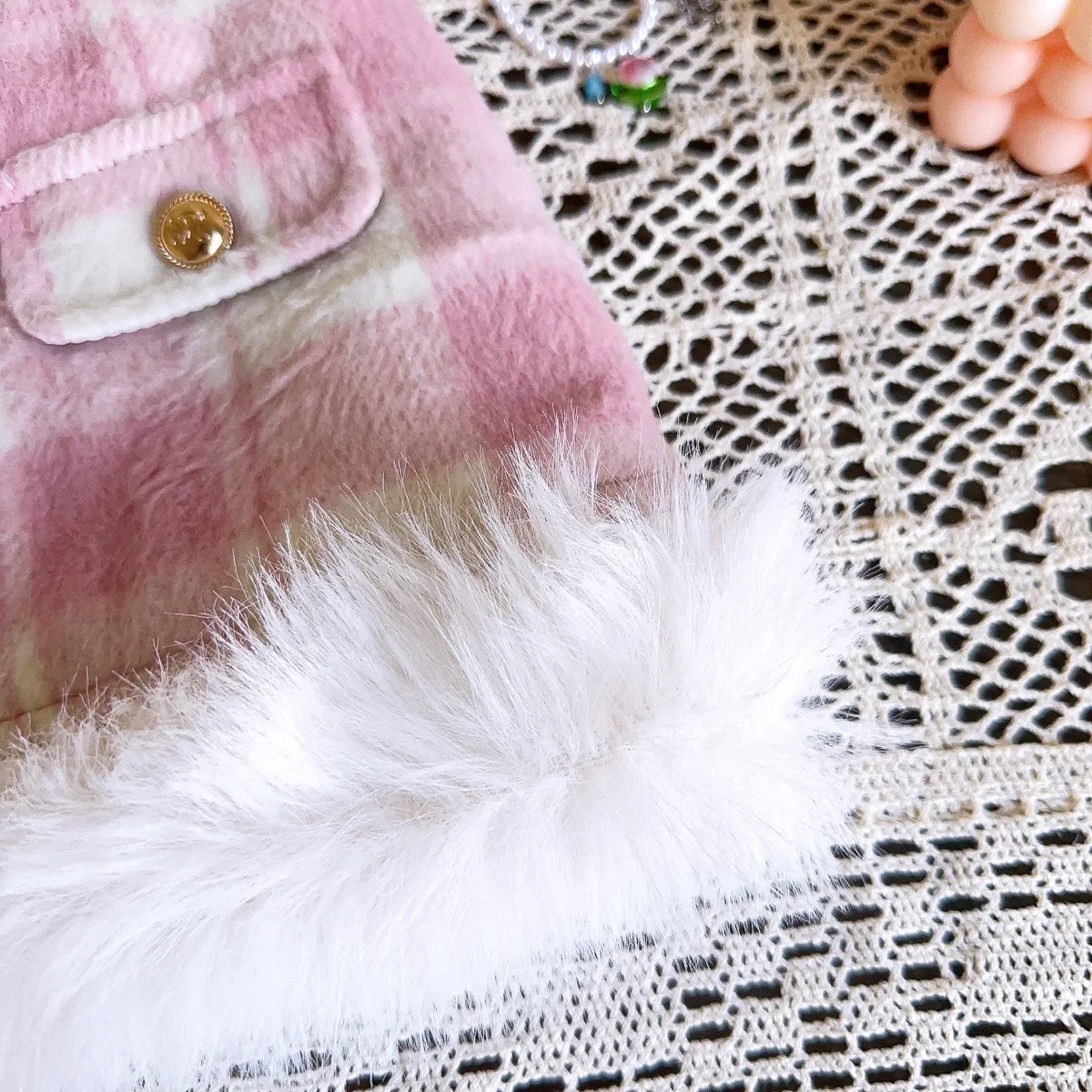 Lovely Girl Princess Dress Up Autumn Winter Pink Plaid Sets For Children Jacket+Skit 2 Pieces Suits Girls Formal Clothes Outfits