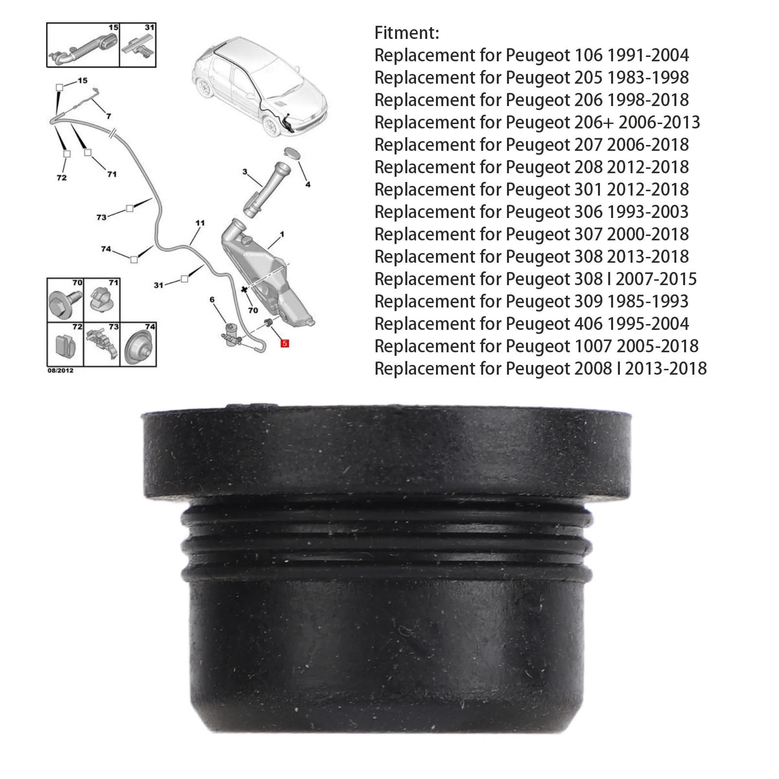 Washer Tank Pump Seal 643445 Rubber Washer Pump Grommet Replacement For Peugeot 106 205 206 207 208 301 306 307 308 309 2008