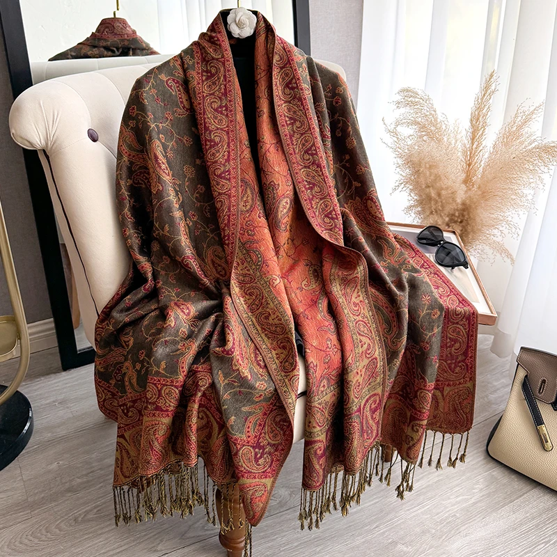 Quaste Decke Design Dicke Pashmina Neue Winter Warme Schal Wrap Paisley Muster Schal Frauen Halstuch Poncho Stolen 2023 – Detail 13