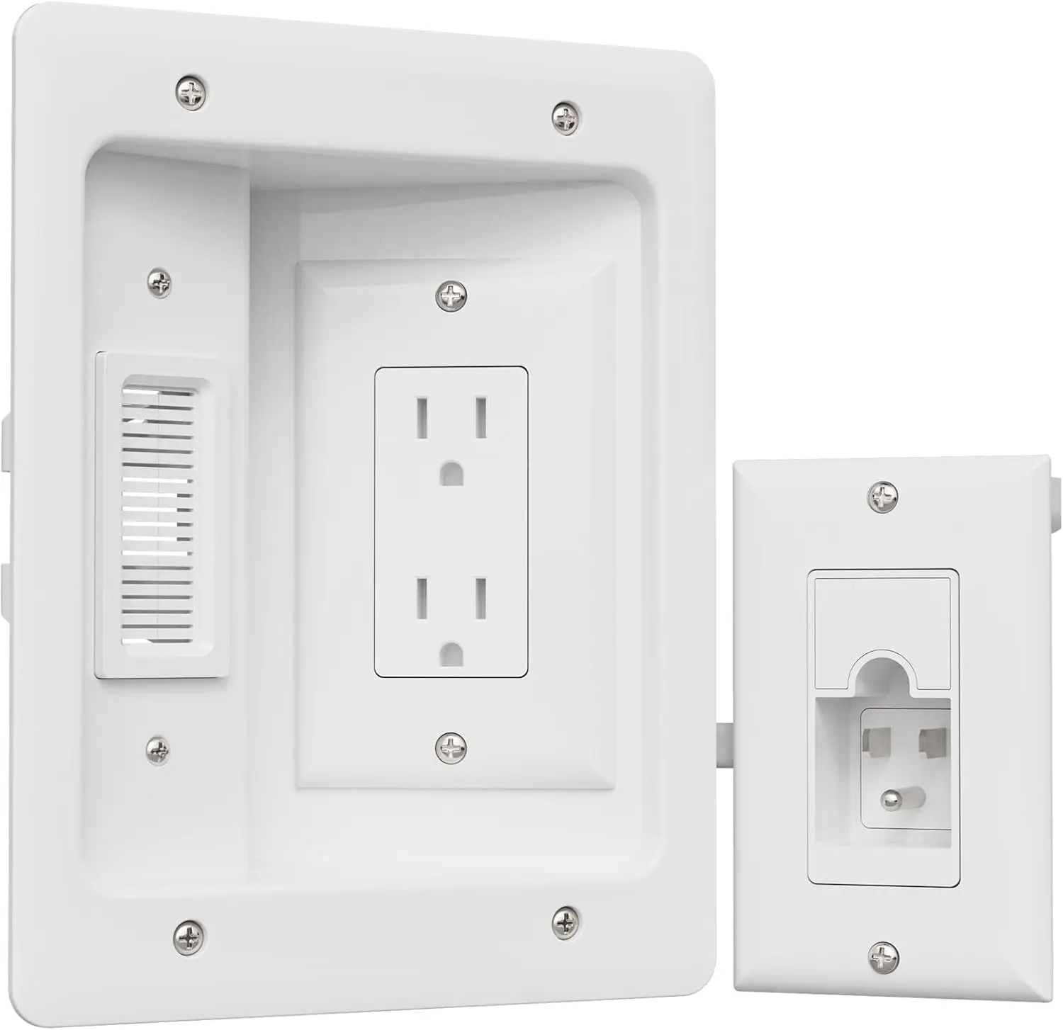 

In-Wall TV Cord Hider Kit, Dual Outlet Power & Cable Management, Includes Saw & Template