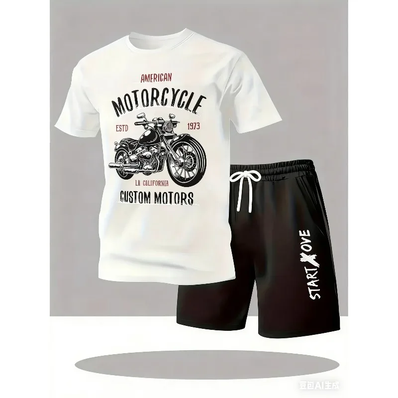 

Two Pieces Set New York Brooklyn 26 PrintsT-Shirts Pants Mens O-Neck Oversized Soft Tops High Waisted Pocket Male Shorts