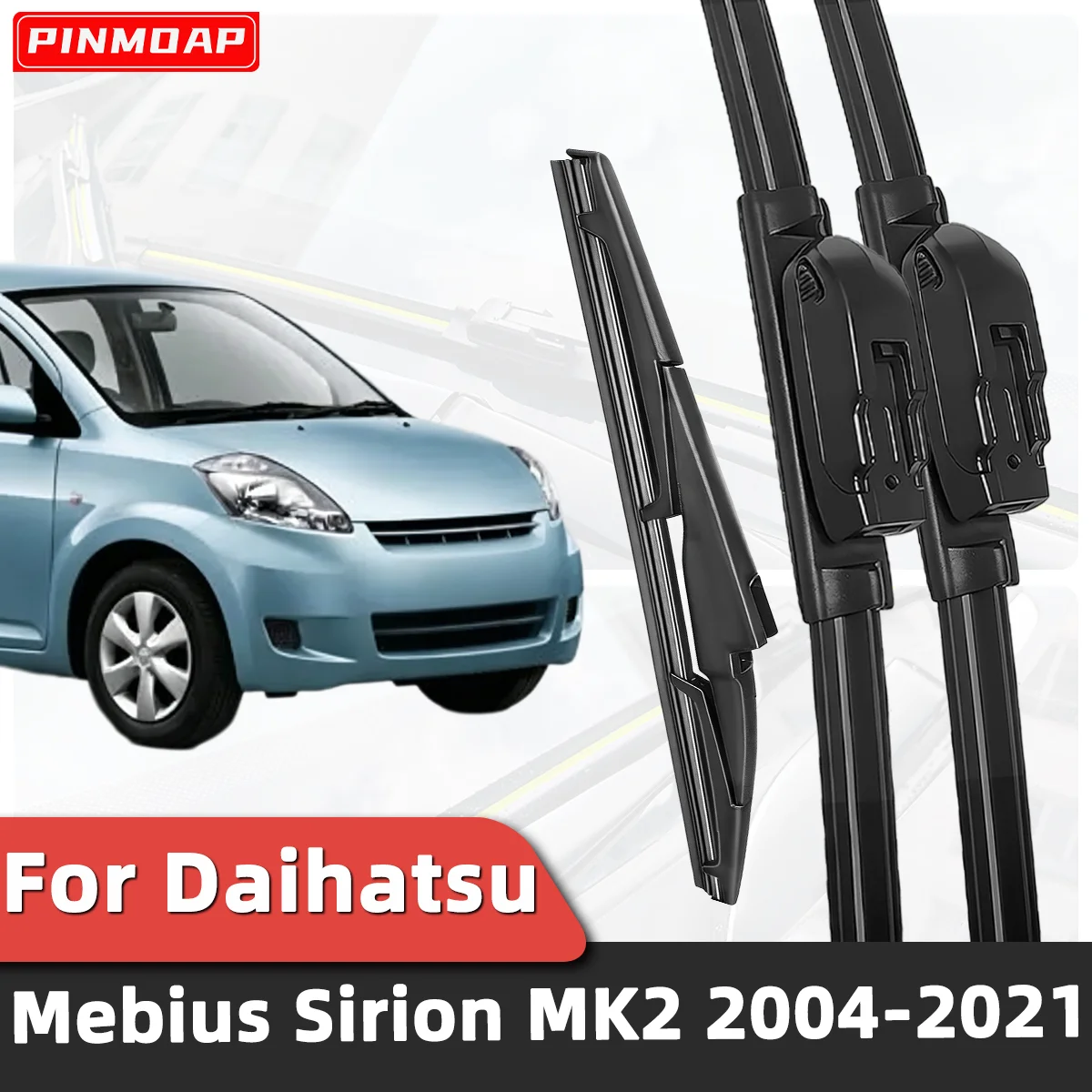 

3PCS Front Rear Wiper Blades Fit For Daihatsu Mebius Sirion MK2 2004-2021 Car Premium Quiet Streak-Free Durable Auto Accessories