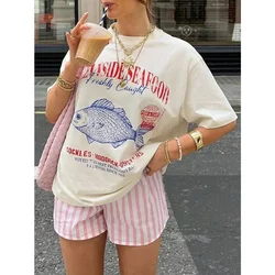 Seafood Graphic Tee Grunge Aesthetic Streetwear T Shirts Cotton Fashion Oversized Women Vintage T-Shirt Retro Style Vacation Top