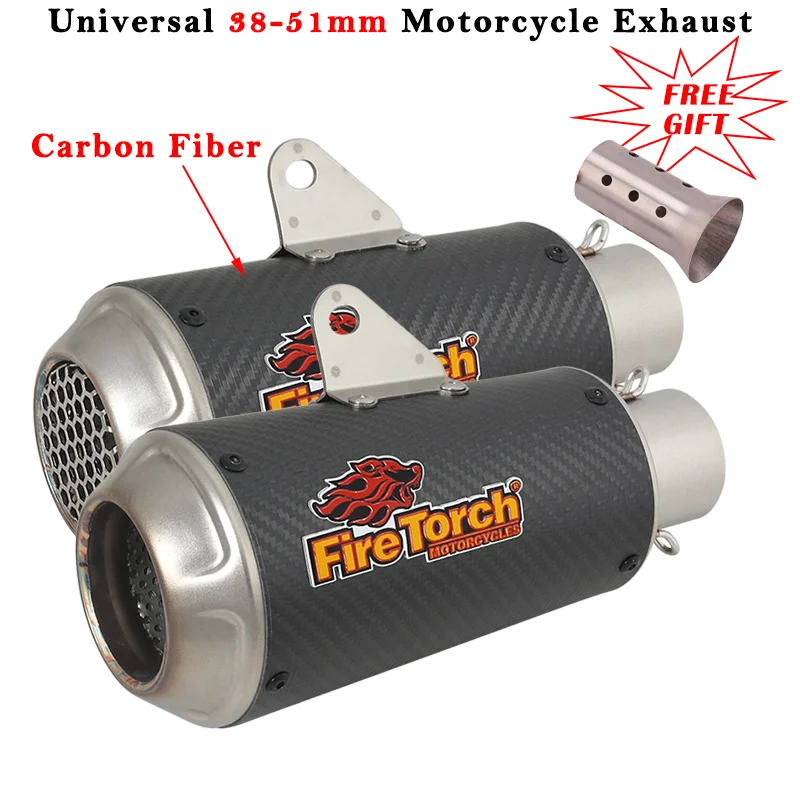 Universal 51mm Motorcycle Exhaust Pipe Carbon Fiber Escape System Muffler For Z1000 GSXS750 DUKE 390 MT09 F800GS ZT125 U ADV350