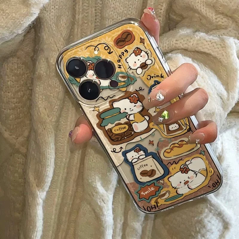 Retro Hello Kitty Phone Protective Case Apple 15Promax Phone Case Iphone 14/13 Anti Fall Protective Shell Transparent Soft Case