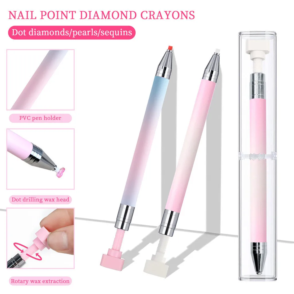 

Nail Dotting Pen Tool For Rhinestone Gradient PVC Holder Diamond Suction Rotary Rhinestone Picker With 6pcs Wax Manicure Sets