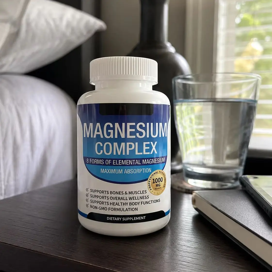 Magnesium Complex 1000mg Capsules with Glycinate Citrate Malate 8 Forms Mineral Supplement Bone Muscle Sleep Support 90 Count