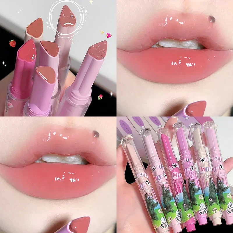 Nude Mirror Jelly Lipstick Pen Moisturizing Waterproof Solid Heart-shaped Lipgloss Lasting Non-stick Cup Lip Balm Makup Cosmetic