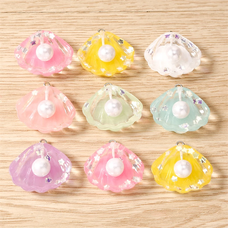 10 Stück 27x22mm Niedliche Bunte Harz-Muschel-Charms Anhänger zum Basteln von Halsketten, Ohrringen, Armbändern, DIY-Handwerk und Schmuckzubehör – Detail 2