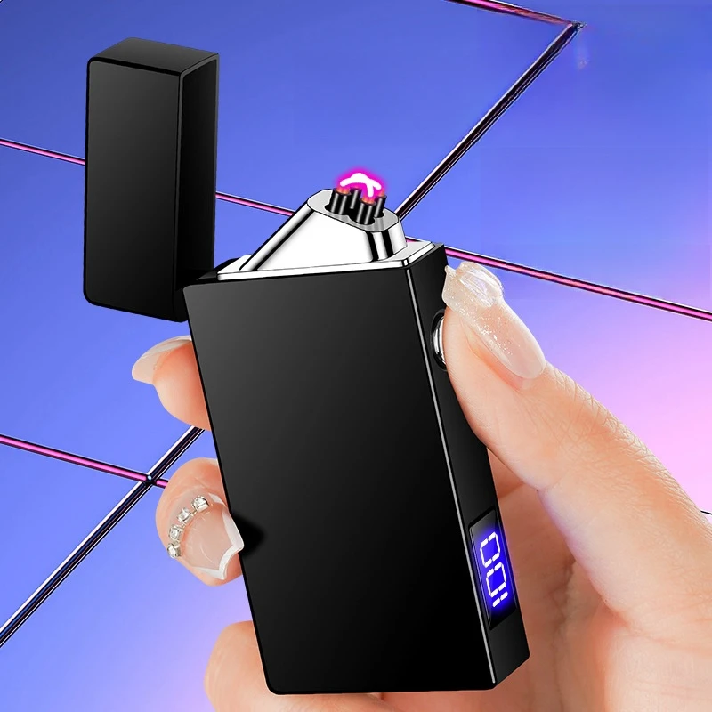 Metal Windproof Double Arc Pulse Charging Lighter Digital Battery Ignition Times Display USB Electronic Lighters Smoking Gadgets