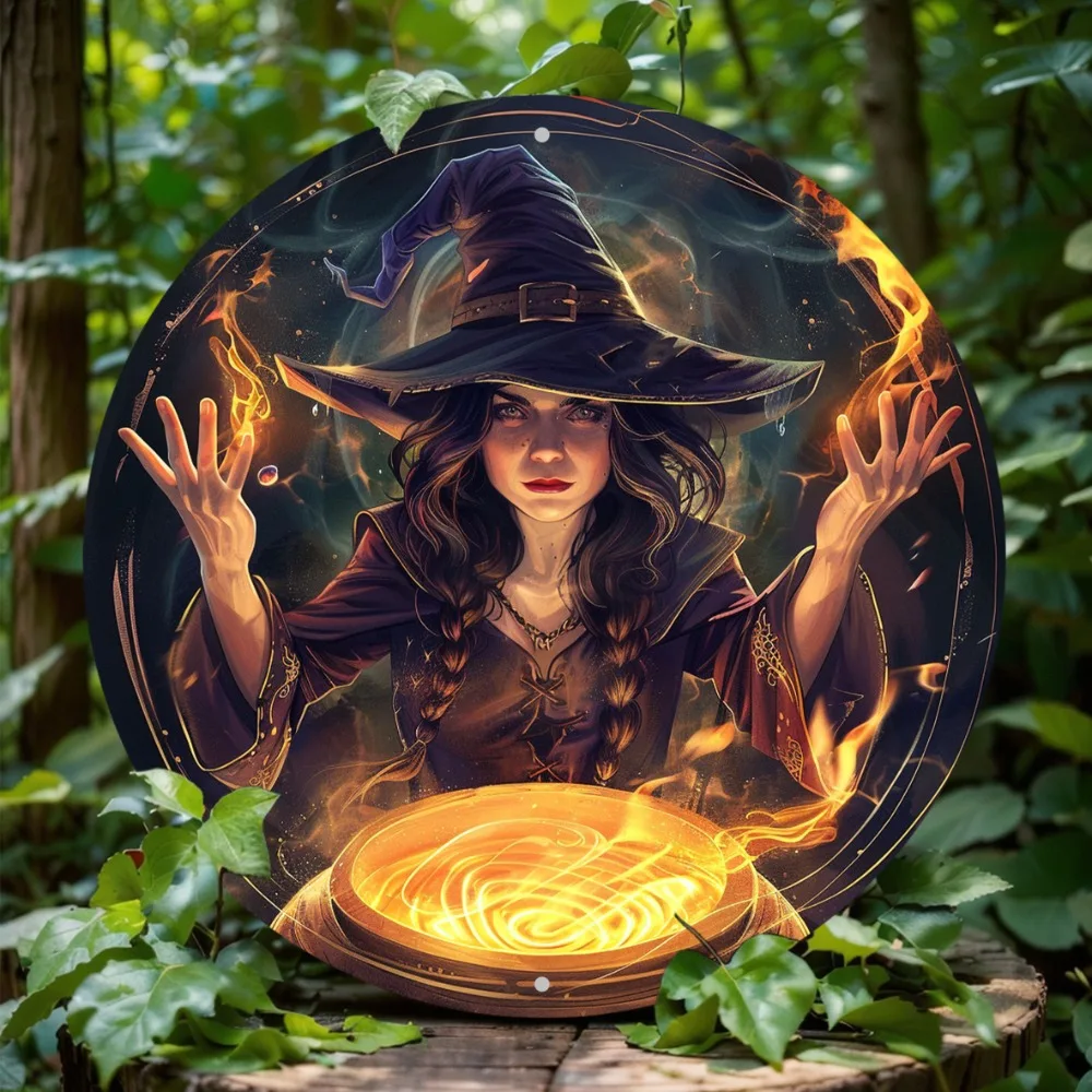 

Round Aluminum Sign, Witch Themed Office Room Home Decorations Sign, Wall Art Decoration, Halloween Gifts, Thanksgiving Gift