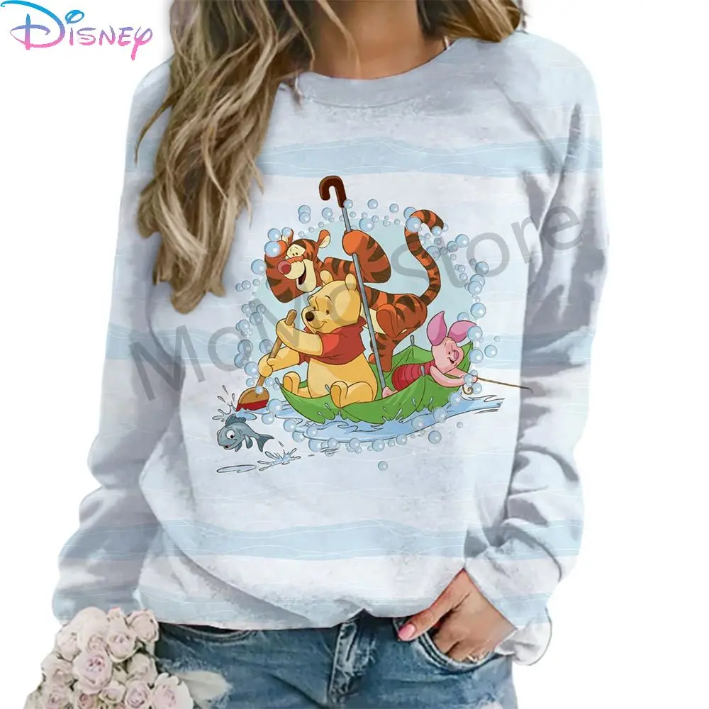 Disney Winnie The Pooh Women\'s Long Sleeve Sweatshirts O Neck New Y2k Clothes Lovely Autumn Party S-3XL Streetwear Fashion 2024