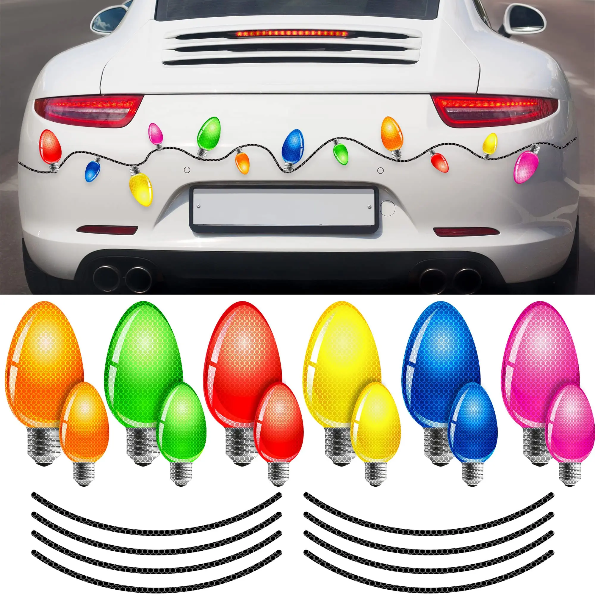 Reflective Christmas Car Magnets Set Xmas Holiday Christmas Lights Bulb Magnet Set for Xmas Holiday Winter Party Car Garage Mail