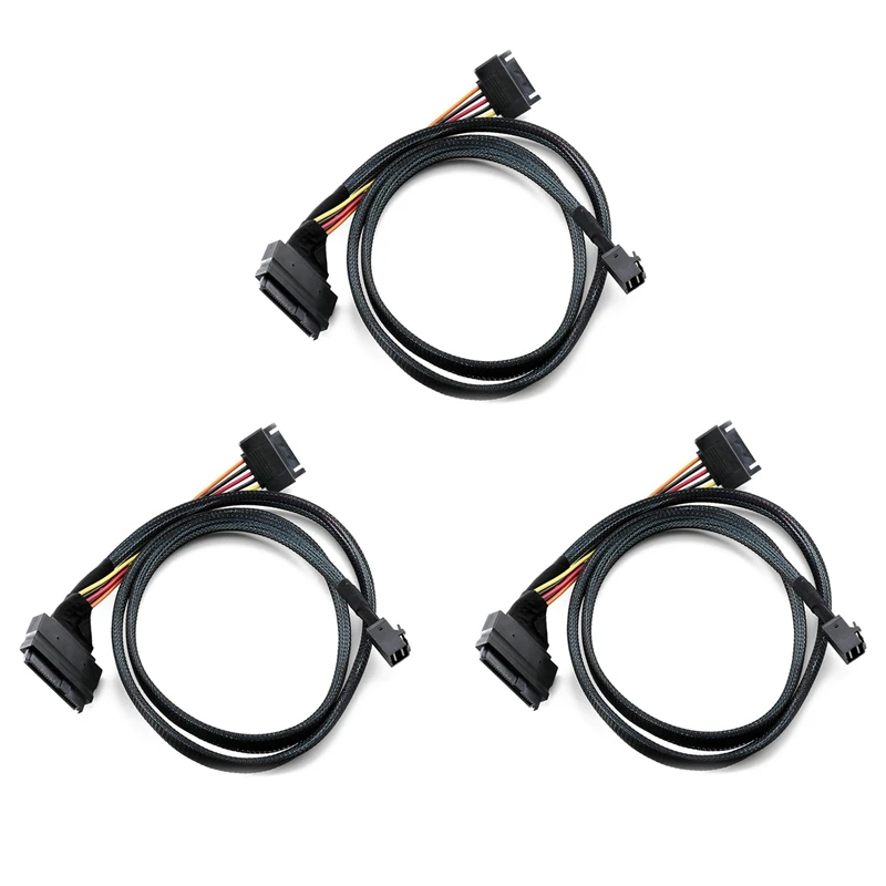 

3X Built-In 12G Mini SAS HD To U.2 / SFF-8643 To SFF-8639 Cable 0.5M With 15-Pin SATA Power Supply, Suitable For U.2 SSD