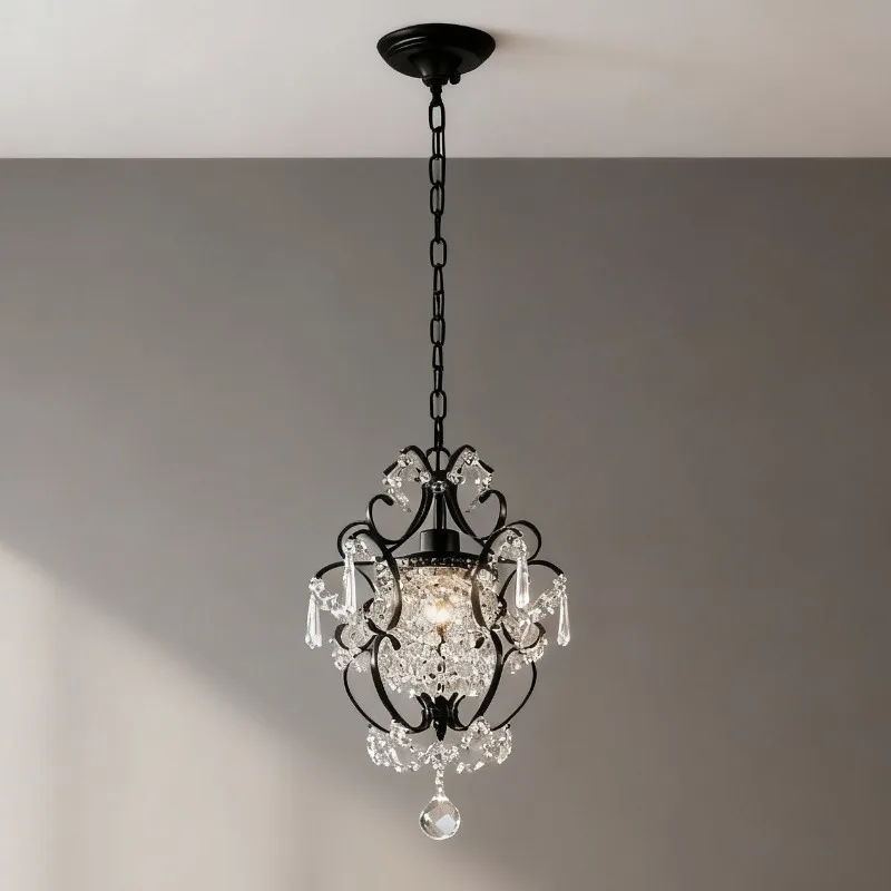American Luxury Wrought Iron LED Pendant Lights Rotundity Crystal Hanging Lamps Living Room Bedroom Hotel Restaurant Chandelier