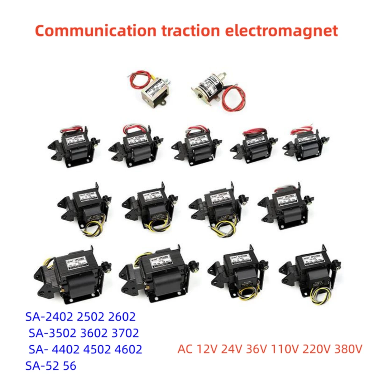 SA-2402 2502 2602 SA-3502 3602 3702 SA-4502 4602 AC 12V 24V 36V 110V 220V 380V Tractive Magnet Solenoid Electromagnet Brass Coil
