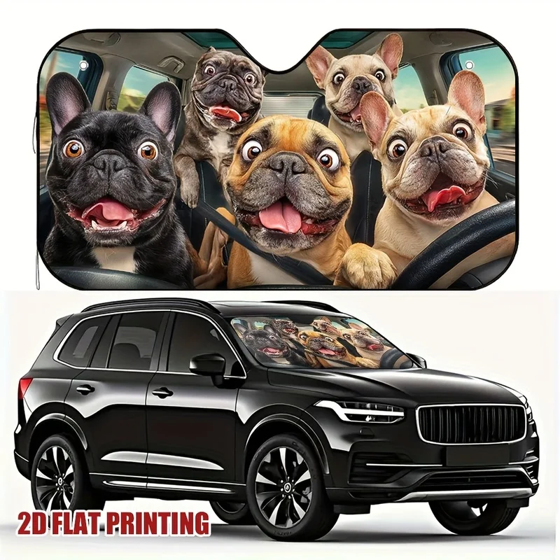 1pc Fun Bulldog Family Road Trip Multifunctional Car Sunshade, Universal in All Seasons, Keep Your Car Comfortable