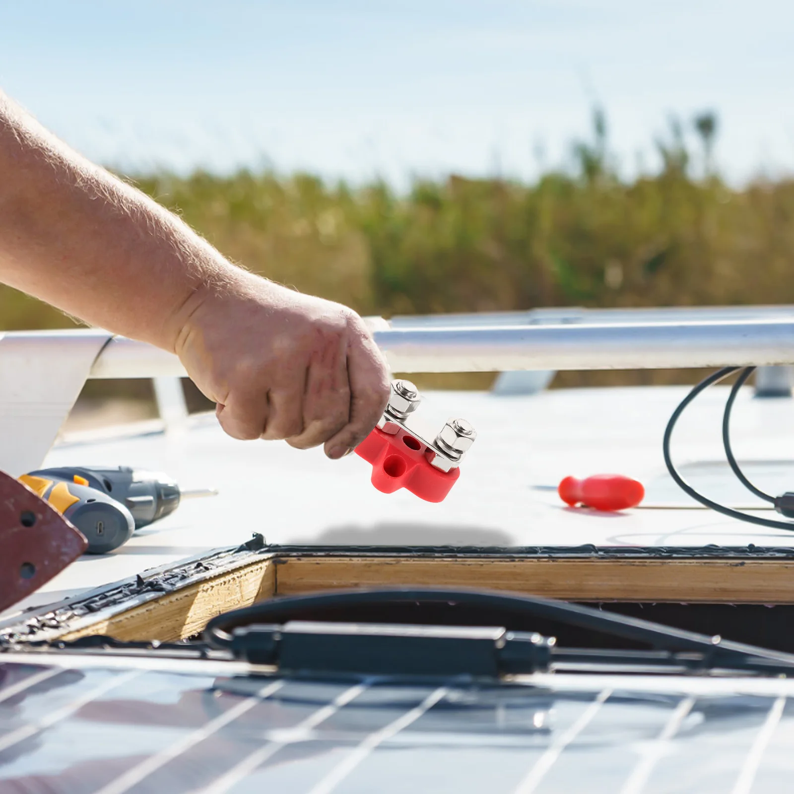 

1 Set Dual Binding Posts M8 Heavy Duty Terminal 48V Insulated Bus Bar Red Double Distribution Posts For Trucks Rv Marine