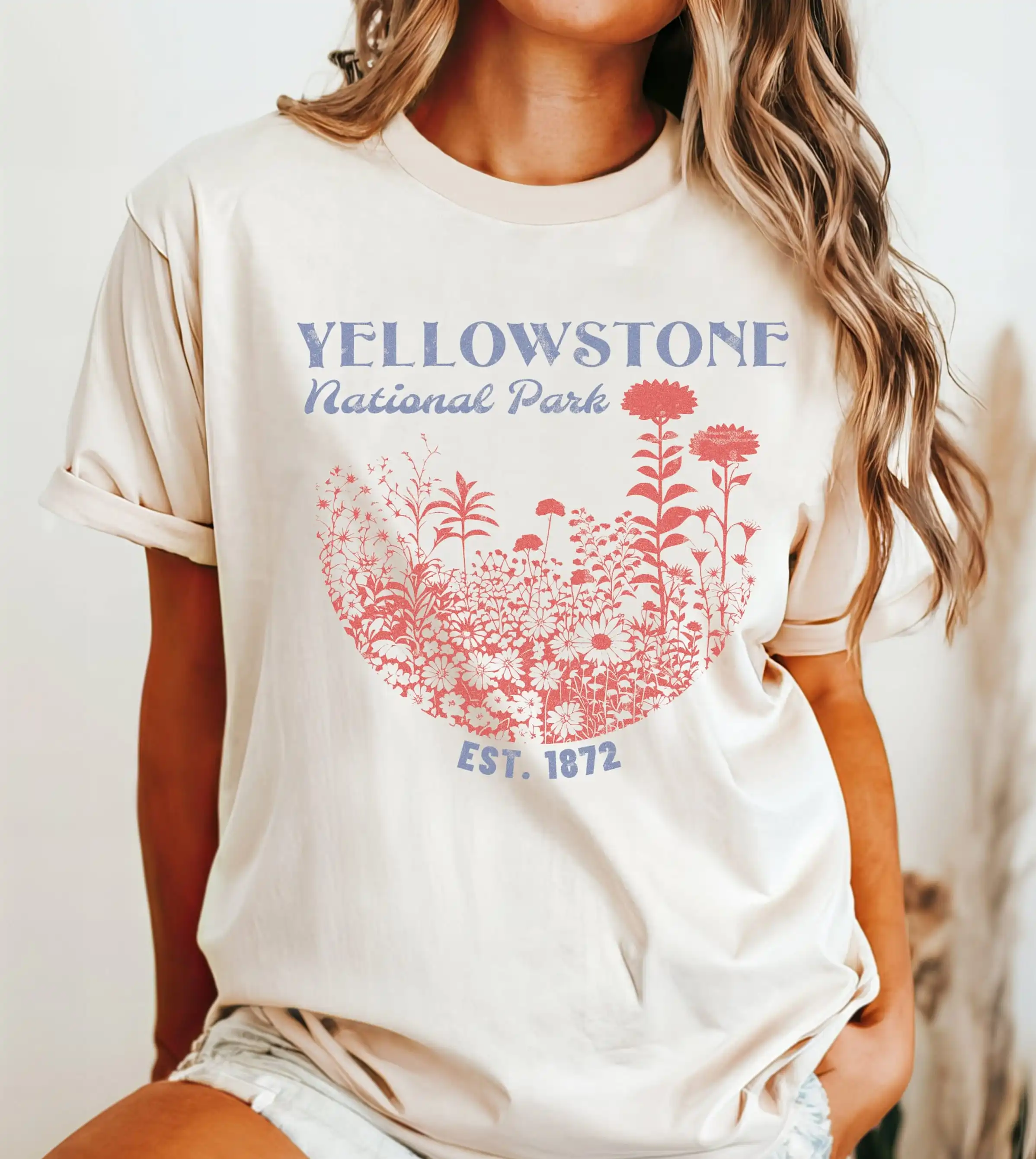 Футболка Yellowstone National Park Comfort Colors в винтажном стиле большого размера Montana Wyoming с цветочным принтом