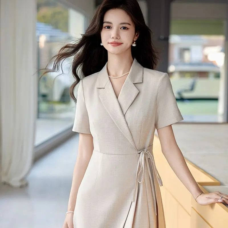 3-A85  High-grade French commuter dress for women 2024 summer new styleent suit skirt goddess style small size lace-up