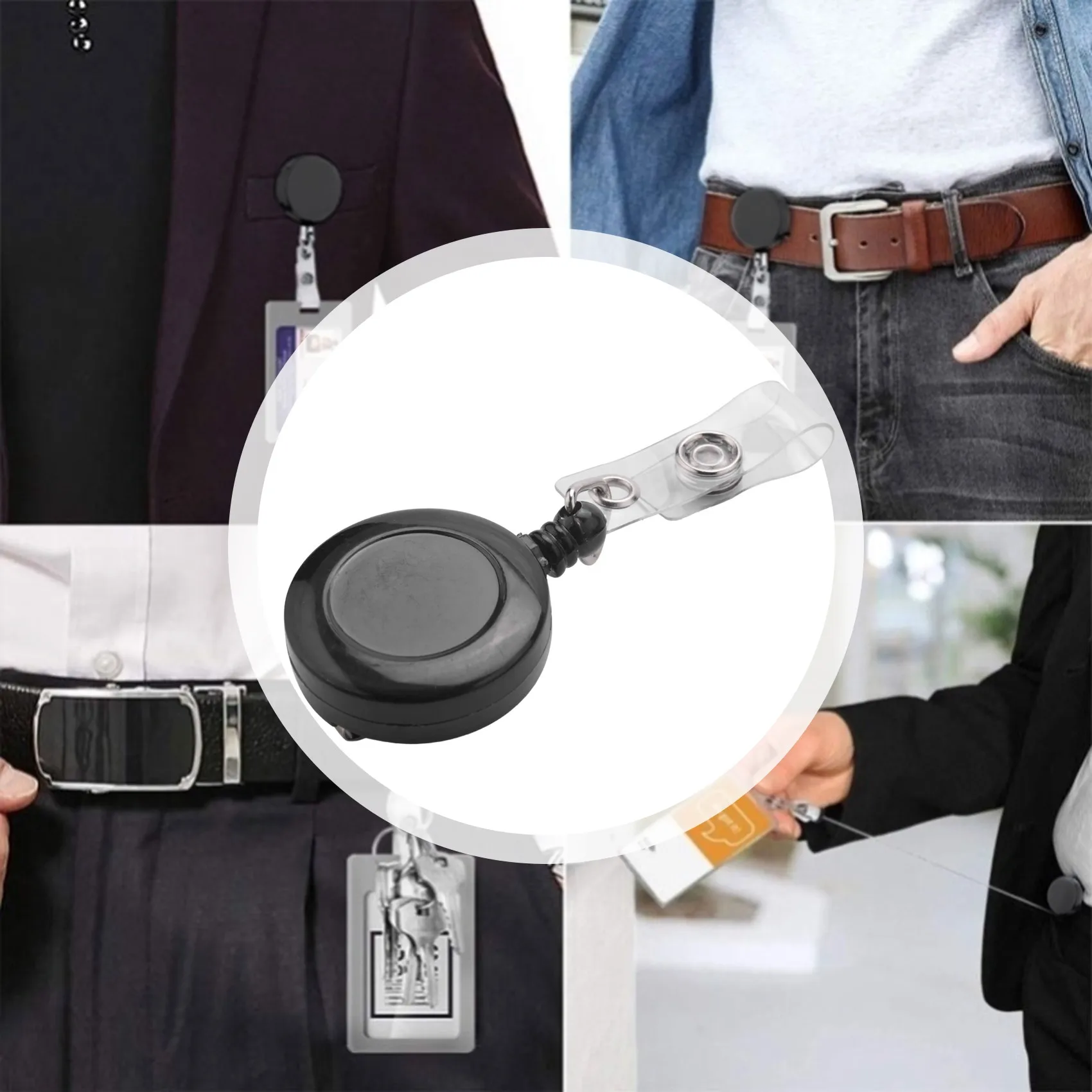FTGT- Retractable Yo Yo Key Ring PULL CHAIN Belt Clip ID CARD Holder Ski Pass - Black